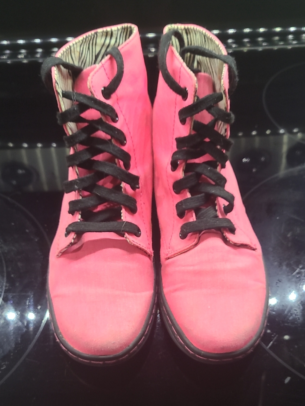 Dr. Martens Pink Lace-Up Boots with Zebra Lining